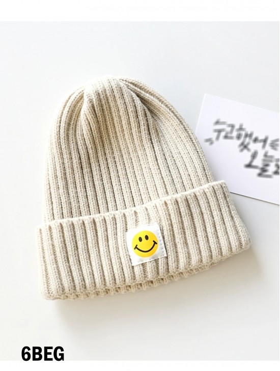 Knitted Hat W/ Smiling Face